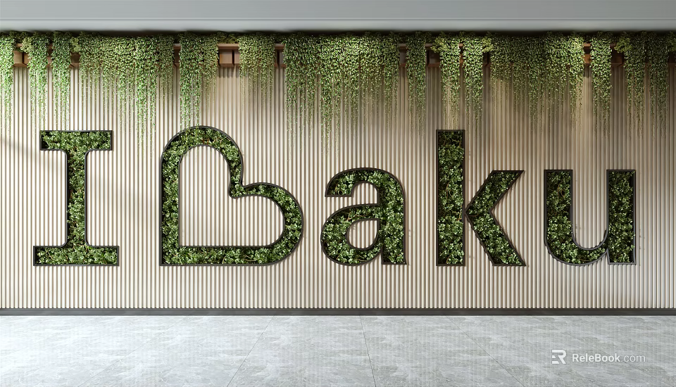 Green Plant Wall Design With I Heart Baku Lettering And Hanging Vines 3d model 