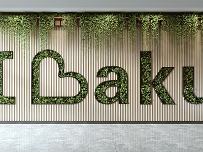 Green Plant Wall Design With I Heart Baku Lettering And Hanging Vines 3d model