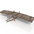 Simple Rustic Wooden Bridge Structure With Planks And Support Beams 3d model