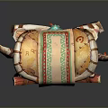 Ethnic Style Wooden Stool With Horn Decor And Geometric Pattern Cloth