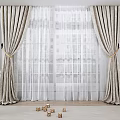Beige Curtains With Sheer White Layers And Decorative Tiebacks For Window Interior