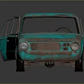 Vintage Teal Sedan Car With Rusted Exterior And Retro Classic Design