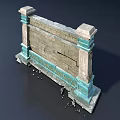 Classical Building Facade With Stone Brick Structure And Turquoise Decorative Columns 3d model