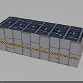 Industrial Modular Unit With Blue Top Gray Panels And Yellow Black Stripes