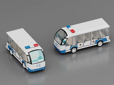 Toy Police Bus Models in White and Blue with Red Emergency Lights 3d model