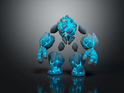 Mythical Rock Creature Character With Blue Glowing Cracks And Stone Structure 3d model