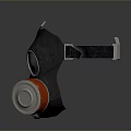 Gas Mask As Defensive Weapon With Black Body Red Filters And Silver Components