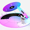 Cartoon Character Standing On Gradient Platform With Open Vinyl Records And Musical Notes