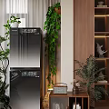 Modern Home Balcony Interior With Lush Green Plants And Wooden Storage Cabinets