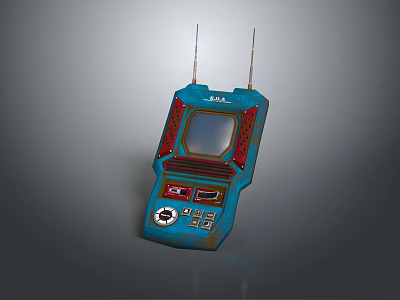 Vintage Blue Handheld Device With Retro Design Antennas Screen And Buttons 3d model