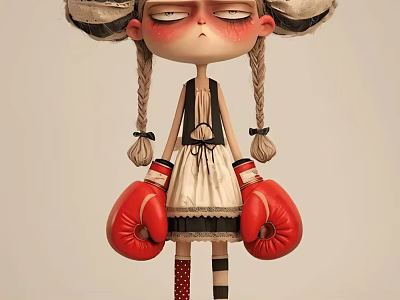 Decorative Ornament Set Featuring Doll With Braided Pigtails Red Boxing Gloves And Striped Socks 3d model