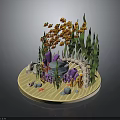 3D Undersea Diorama With Orange Fish Small Creatures Green Seaweed Purple Coral And White Skeleton