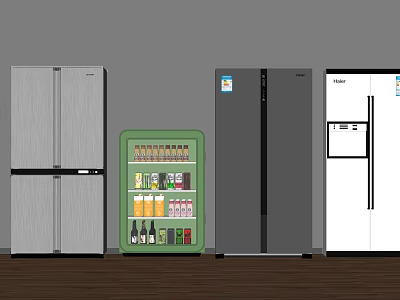 Various Refrigerators And Freezers In Silver Green Gray White With Storage Designs 3d model