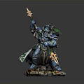 Detailed Armored Man Figure Holding Flaming Weapon in Standing Pose