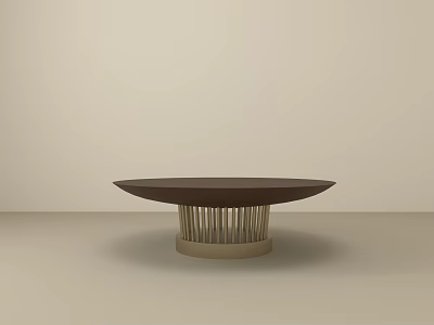 Modern Minimalist Wooden Coffee Table With Round Top And Slat Base Design 3d model