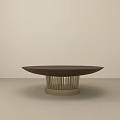 Modern Minimalist Wooden Coffee Table With Round Top And Slat Base Design