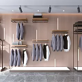 Modern Clothing Store Interior With Hanging Clothes Shelves Lighting And Striped Wall Design