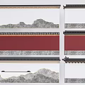 Traditional Chinese Feature Wall With Mountain Pattern Red Panel And Gray Texture 3d model
