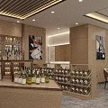 Chinese Style Tobacco and Alcohol Store Interior Design With Wooden Shelves Display Tables and Chairs