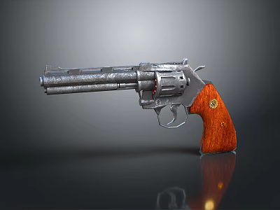 Classic Revolver Weapon With Metal Barrel And Wooden Grip Design 3d model