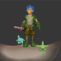 Game Movie Character Blonde Boy In White Shirt Brown Shorts Holding Wooden Mallet With Chickens