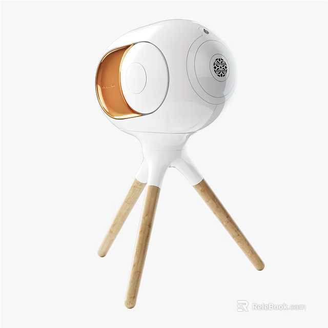 Stylish Modern Headphone Speaker With White Body Wooden Tripod And Copper Accents 3d model 