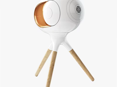 Stylish Modern Headphone Speaker With White Body Wooden Tripod And Copper Accents 3d model