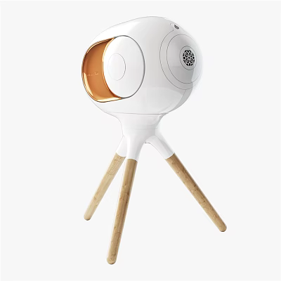 Stylish Modern Headphone Speaker With White Body Wooden Tripod And Copper Accents 3d model