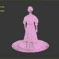 Vintage Style Beige Long Dress With Puffed Sleeves And Pleated Design On Mannequin With Hat