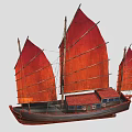 Traditional Sailing Ship With Red Sails Multiple Masts And Dark Hull Classic Design 3d model