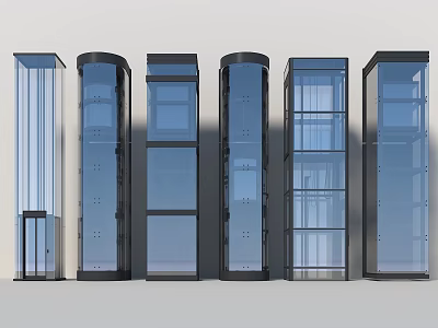 Modern Glass Elevators With Transparent Design And Metal Structures In Different Styles 3d model