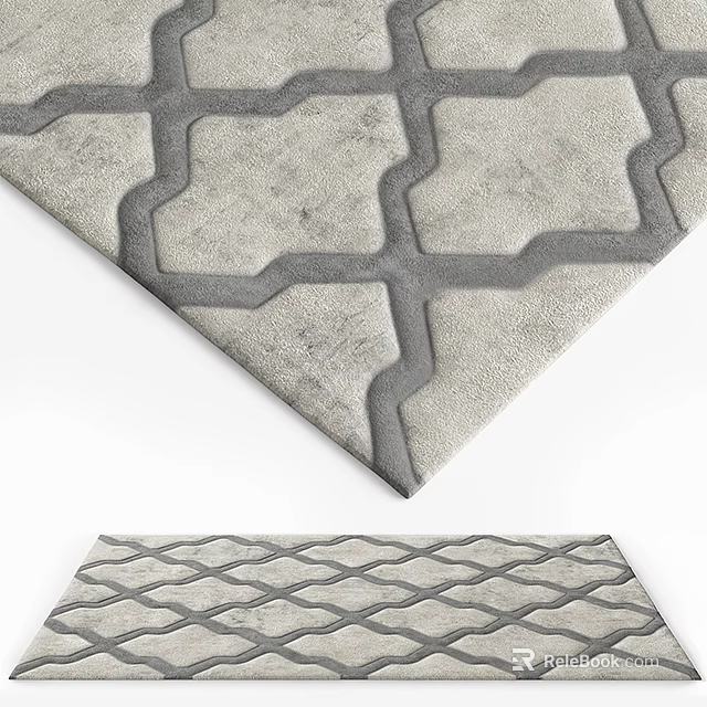 Square Rug With Geometric Pattern Gray And Beige Textured Modern Minimalist Design 3d model