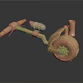Golden Mechanical Structure Design Featuring Wheel Handle and Pipe Elements
