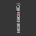 Silver Metallic Weapon With Red Accents And Segmented Ring Design Structure