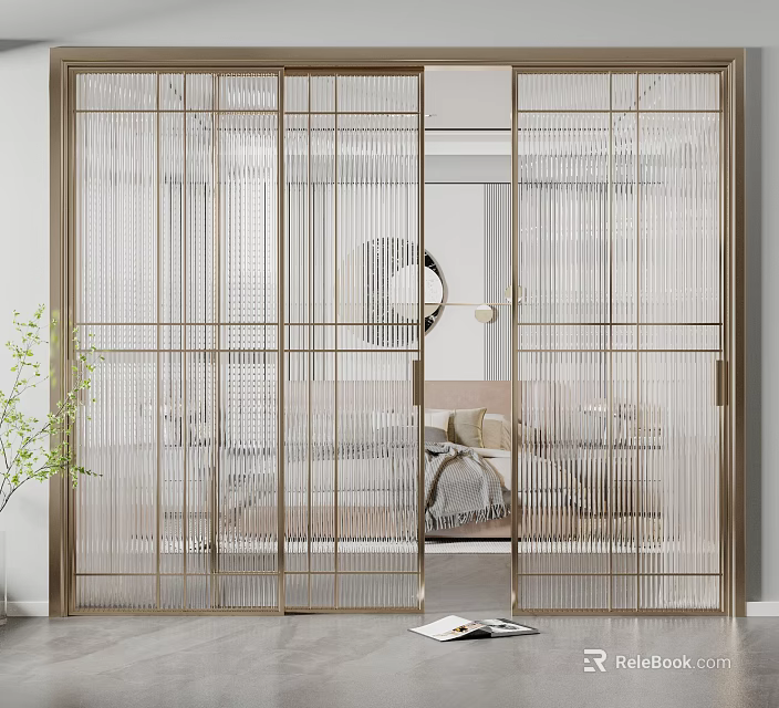 Elegant Modern Sliding Doors With Metal Frame And Sheer Panel Interior Design 3d model