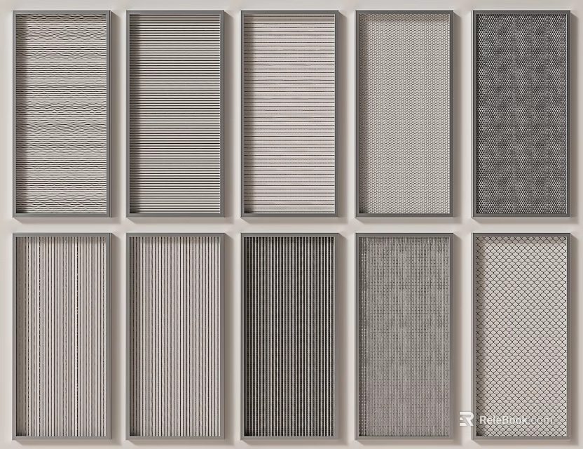 Assorted Decorative Grille Panels With Striped Mesh And Patterned Designs 3d model