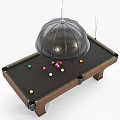 Classic Wooden Billiard Table With Colorful Balls Cue Stick And Hanging Pendant Light
