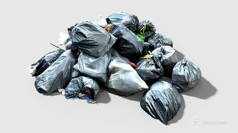 Pile of Black Garbage Bags for Household Waste Disposal and Daily Use 3d model 