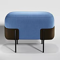 Modern Blue Upholstered Ottoman With Black Metal Legs And Contemporary Design Style