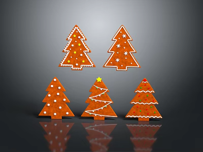 Festive Gingerbread Christmas Trees Decorated With White Frosting And Colorful Sprinkles 3d model