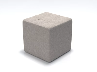 Gray Fabric Cube Stool with Button Tufted Top Modern Minimalist Design for Living Room Decor 3d model