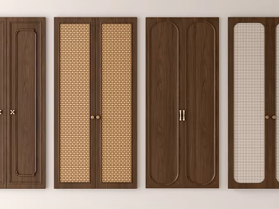 Modern Wooden Brown Wardrobe Doors With Various Panel And Mesh Design Patterns 3d model