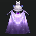 Game and Movie Character in Purple Sparkling Long Dress with Elaborate Headdress and Decorative Cloak