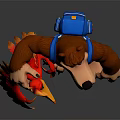 Brown Bear and Red Bird Game Movie Characters Standing with Blue Strap and Yellow Shorts