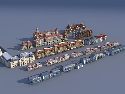 Traditional European Style Buildings With Gabled Roofs And Ornate Facades Arranged In A Row 3d model