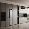 Modern Kitchen Interior With Sleek Gray Sideboard Storage Cabinets And Appliances