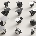 Various Caster Wheel Designs With Metal Brackets And Brake Mechanisms