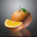 Fresh Whole Orange With Sliced Orange And Green Leaf On Dark Background