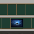 Green And Golden Frame Wall Hanging With Multi Panel Design And Starry Space Display Compartment