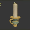Teal and Gold Ornate Candle Lamp With White Candle Handle and Decorative Base